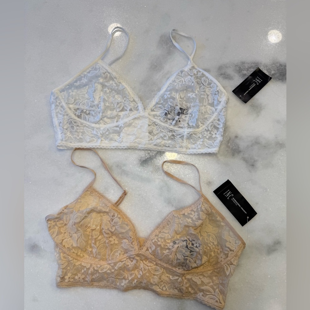 INC‎ International Concepts Lace Bralette Set - White and Tan